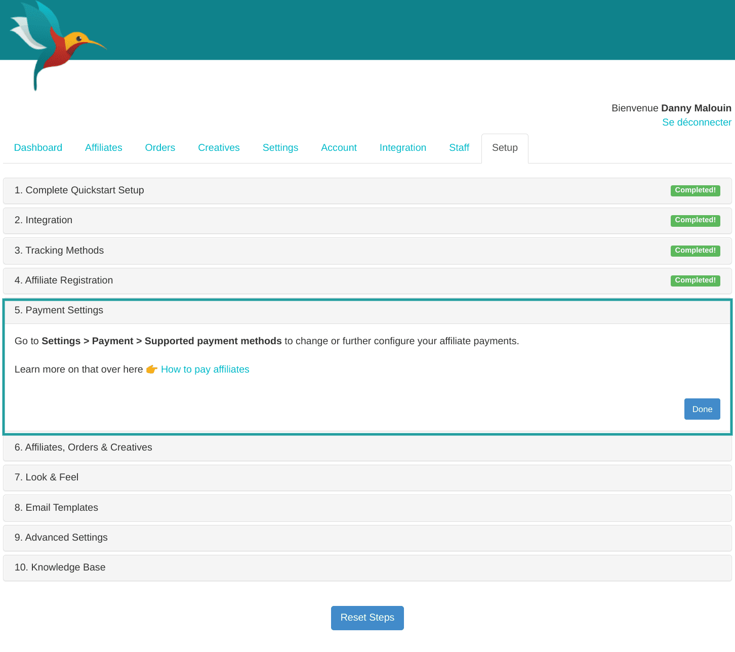 Paiements aux affiliés